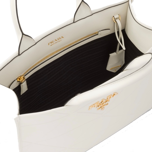 Prada Symbole Medium Tote With Topstitching White Leather 1BA378 New - Picture 6 of 7